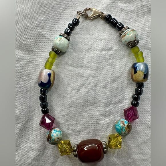 Sterling Silver Natural Stone Beaded Bracelet – Unique & Handcrafted - Picture 5 of 17